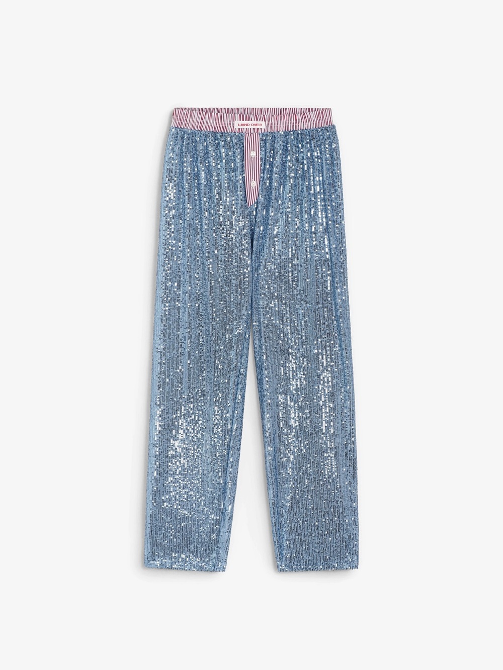 HAND OVER Ex-Boyfriend Light Baby Blue Sequin Boxer Pants Size Medium VGUC